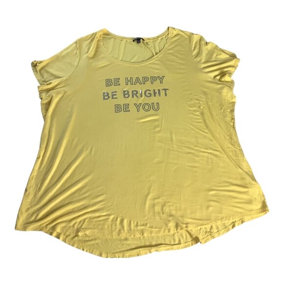 Lane Bryant Womens Plus Size 26/28 Yellow Graphic Tee "Be Happy Be Bright Be You - Picture 2 of 12